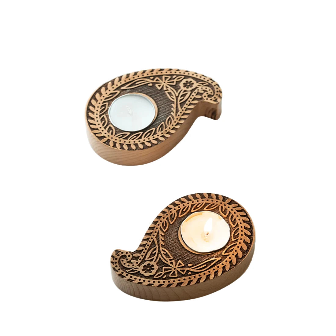 Jugnu Paisley Booti Wooden Tea Light Holder (Set of 2)