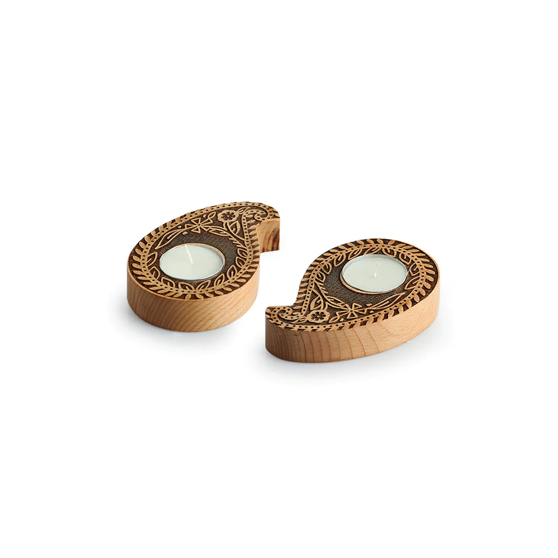 Jugnu Paisley Booti Wooden Tea Light Holder (Set of 2)