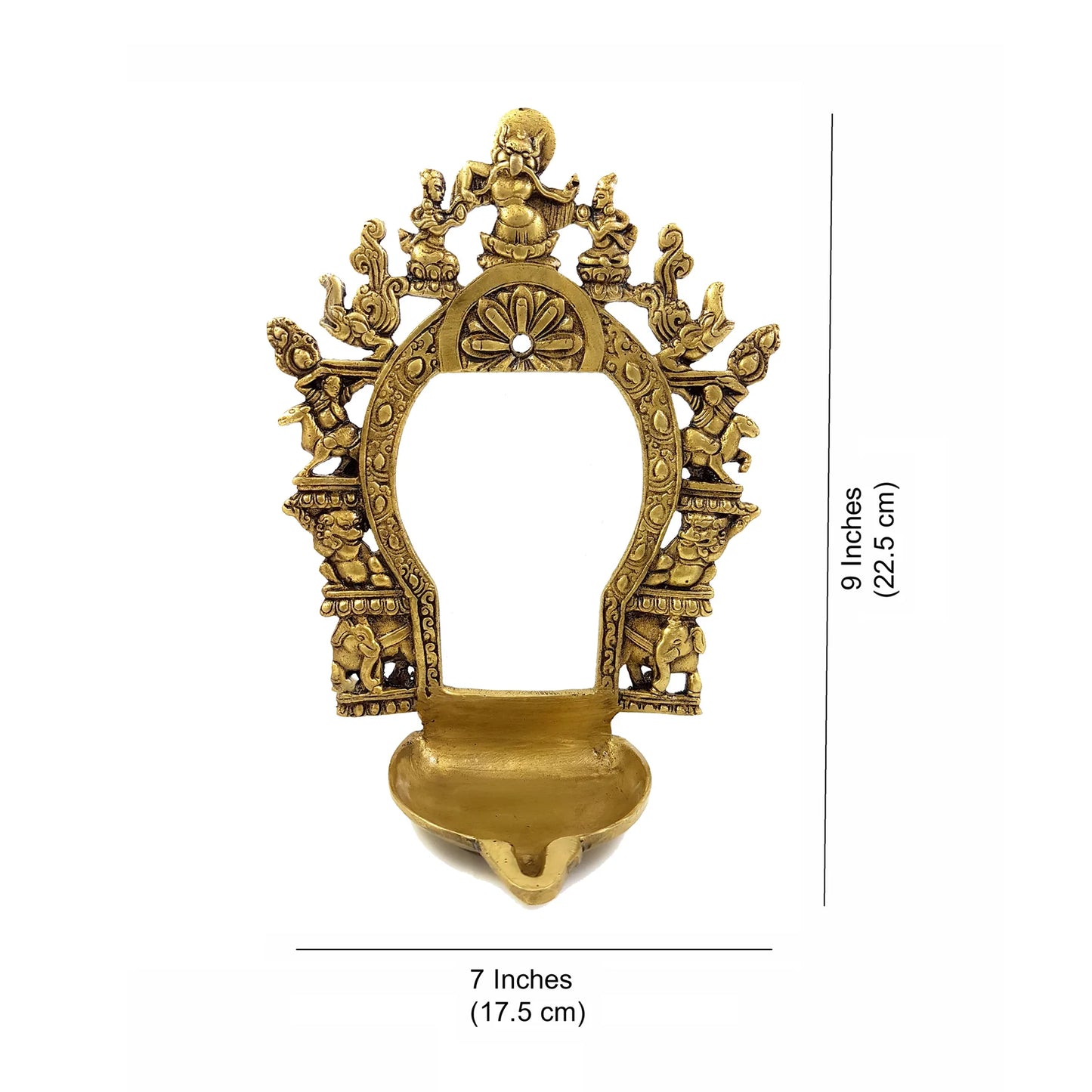 Prakasa Brass Prabhavali Frame with Diya (Antique Yellow)