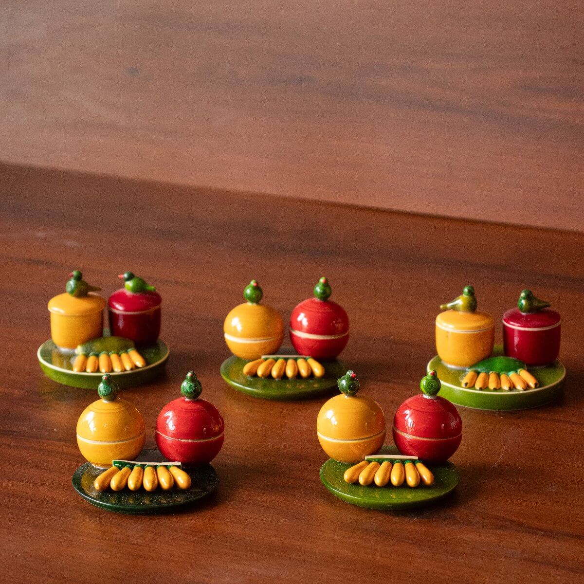 Subhamasthu Etikoppaka Wooden Parrot Pasupu Kunkuma Boxes – Set of 2
