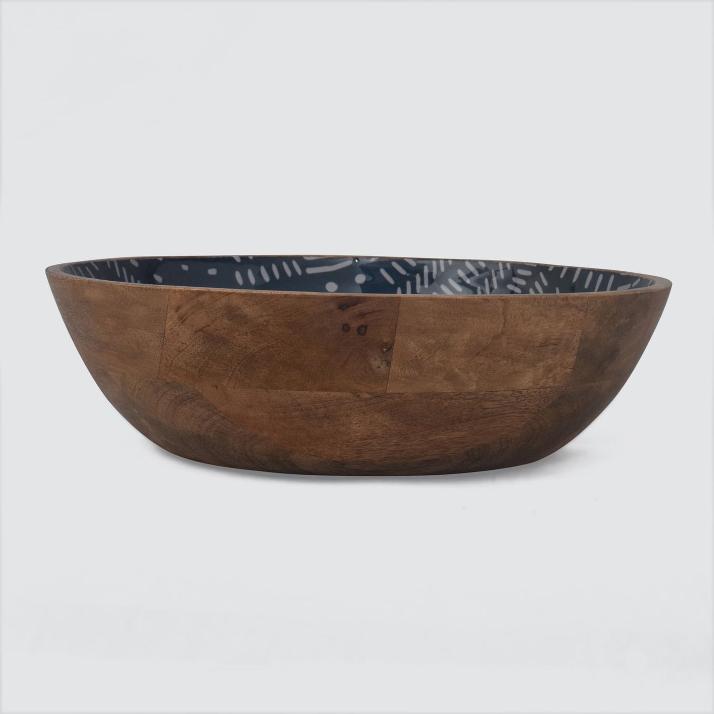Coastal Blue Enameled Mango Wood Bowl