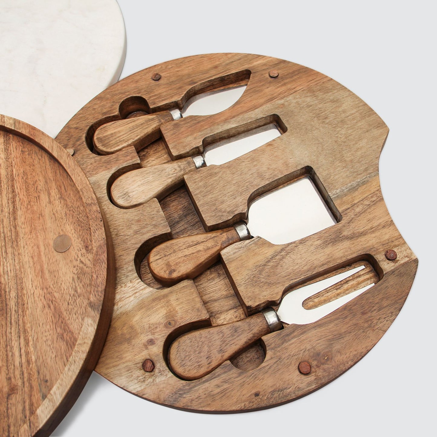 Hearthstone Marble & Acacia Cheese Board with Set of 4 Knives