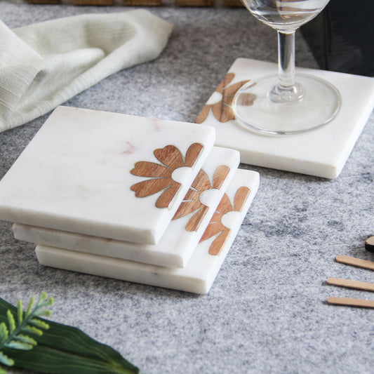 Terra Marble & Mango Wood Coasters - Set Of 4