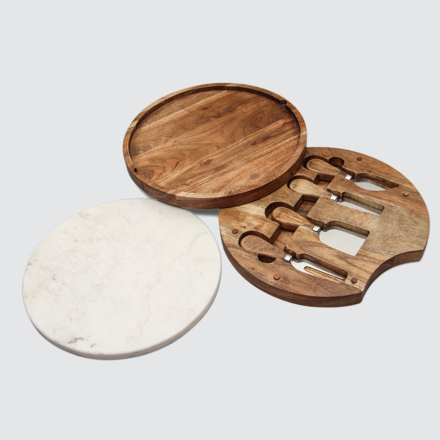 Hearthstone Marble & Acacia Cheese Board with Set of 4 Knives