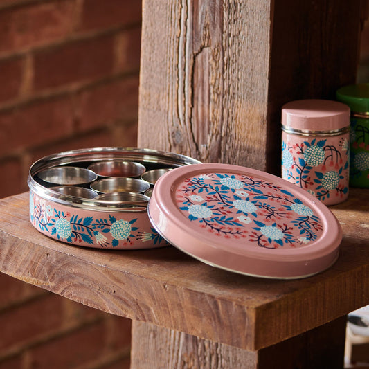 Peachy Floral Stainless Steel Spice Box