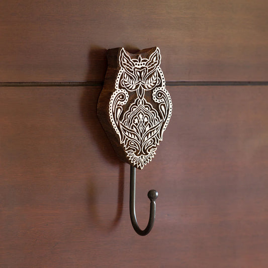 Alluring Owl Hand-Carved Block Wall Hook & Towel Holder In Sheesham Wood