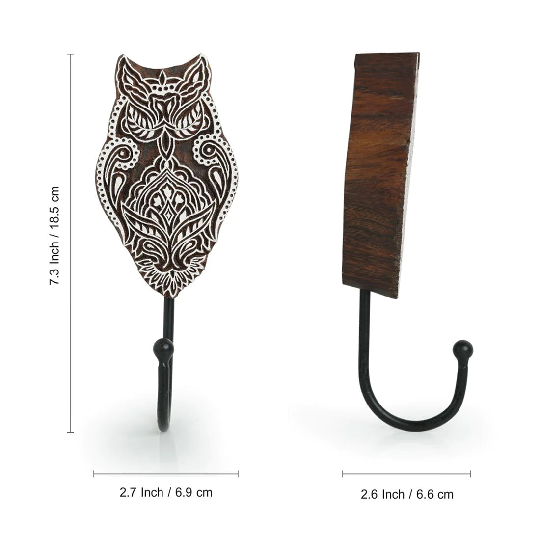 Alluring Owl Hand-Carved Block Wall Hook & Towel Holder In Sheesham Wood