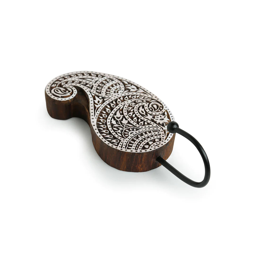Pleasant Paisley Hand-Carved Block Wall Hook & Towel Holder In Sheesham Wood