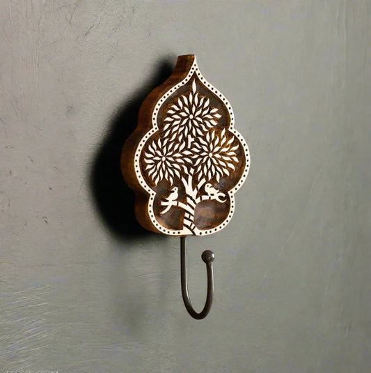 Tree of Life Hand-Carved Block Wall Hook & Towel Holder In Sheesham Wood