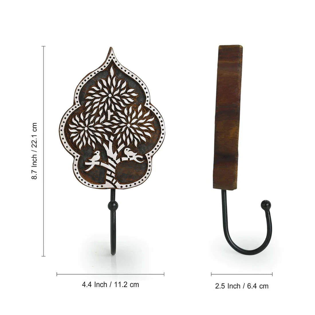 Tree of Life Hand-Carved Block Wall Hook & Towel Holder In Sheesham Wood