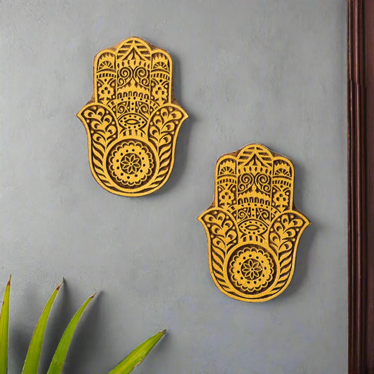 Mudra Hand-Carved Block Wall Décor In Sheesham Wood (Set of 2)