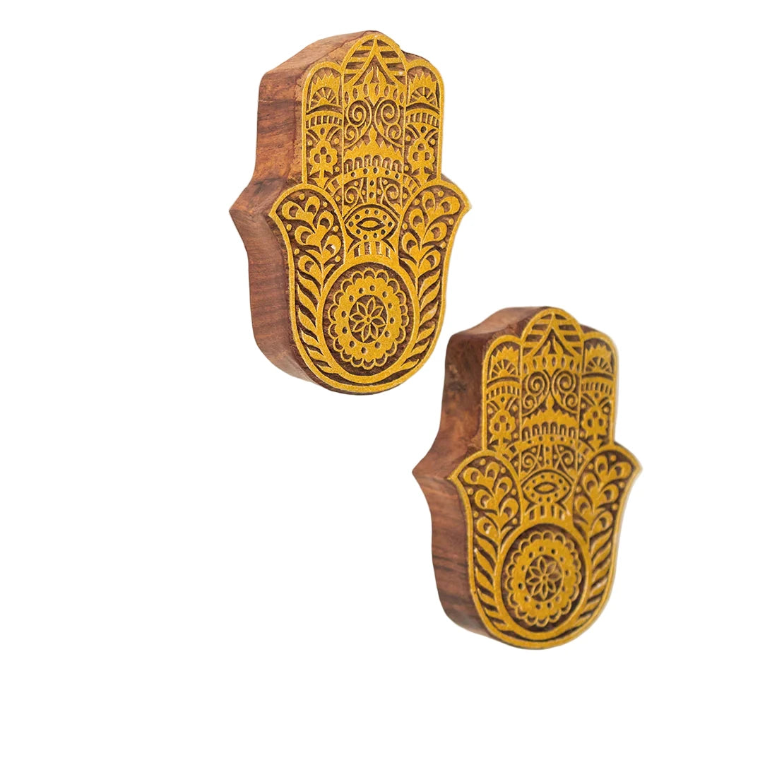 Mudra Hand-Carved Block Wall Décor In Sheesham Wood (Set of 2)