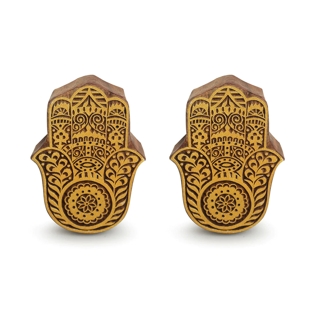 Mudra Hand-Carved Block Wall Décor In Sheesham Wood (Set of 2)