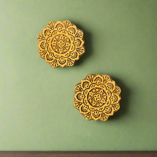 Mandala Hand-Carved Block Wall Décor In Sheesham Wood