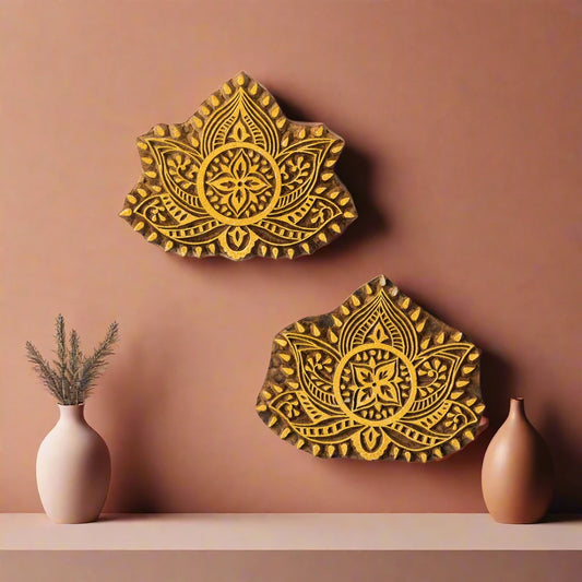 Serenity Hand Carved Block Wall Décor In Sheesham Wood (Set of 2)