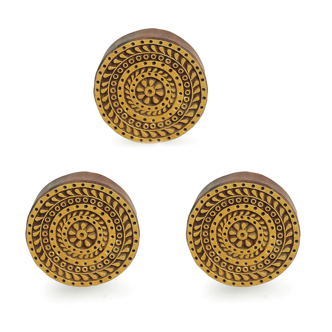 Harmony Mandala Triplets Hand Carved Block Wall Décor In Sheesham Wood (Set of 3)