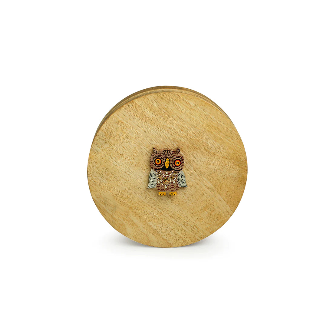 Rainbow Owl Motif Spice Box With Spoon In Mango Wood
