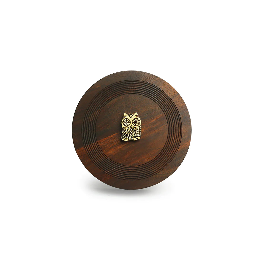 Mystic Owl Block Hand Carved Spice Box With Spoon In Sheesham Wood