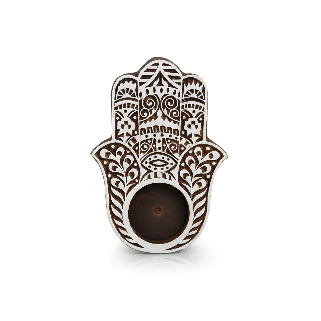 Radiant Palm Hand-Carved Blocks Tea-Light Holders In Sheesham Wood (Set of 2)