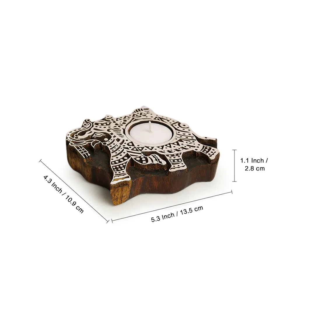 Dazzling Elephant Hand-Carved Blocks Tea-Light Holders In Sheesham Wood (Set of 2)