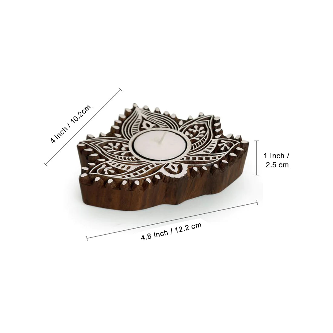 Luminous Lotus Hand-Carved Blocks Tea-Light Holders In Sheesham Wood (Set of 2)