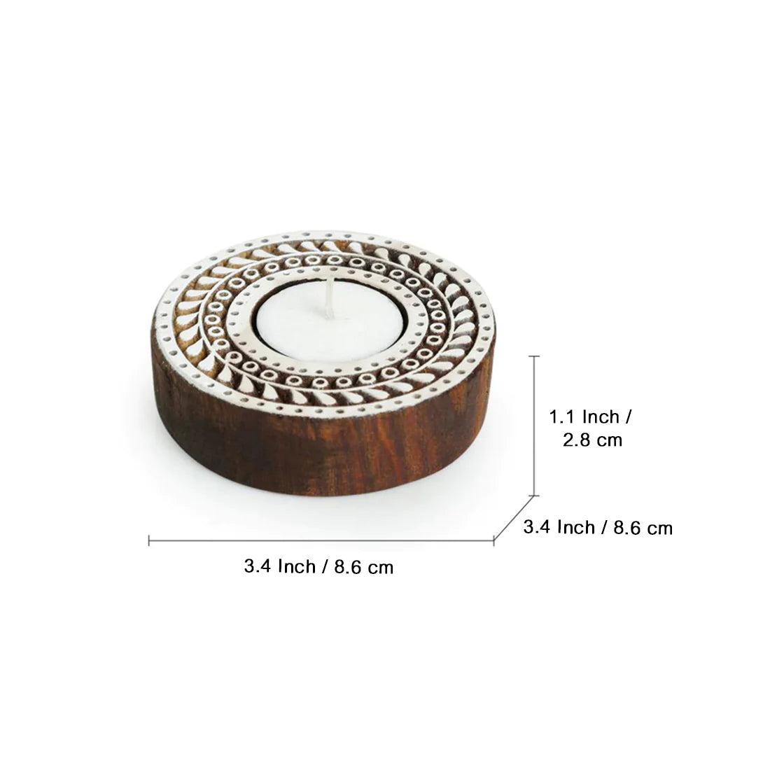 Sparkling Mandala Hand-Carved Blocks Tea-Light Holders In Sheesham Wood (Set of 2)