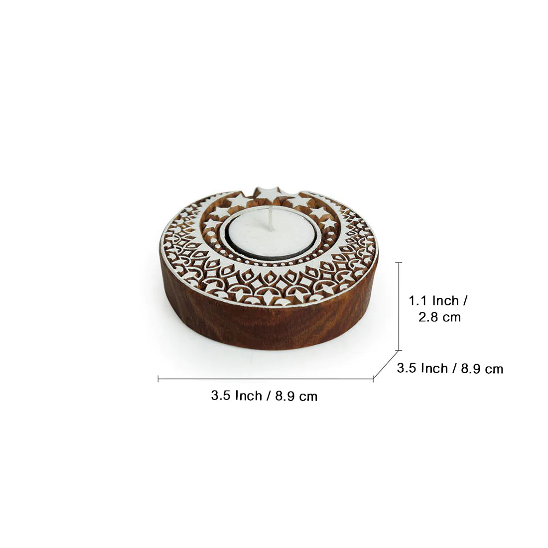 Shimmering Moon Hand-Carved Blocks Tea-Light Holders In Sheesham Wood (Set of 2)