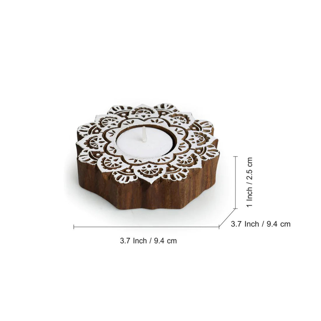 Ashtadhala Padmam Hand-Carved Block Tea-Light Holders In Sheesham Wood (Set of 2)