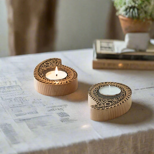 Jugnu Paisley Booti Wooden Tea Light Holder (Set of 2)