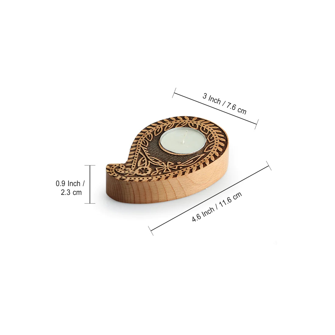 Jugnu Paisley Booti Wooden Tea Light Holder (Set of 2)
