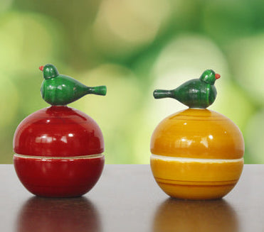 Subhamasthu Etikoppaka Wooden Parrot Pasupu Kunkuma Boxes – Set of 2
