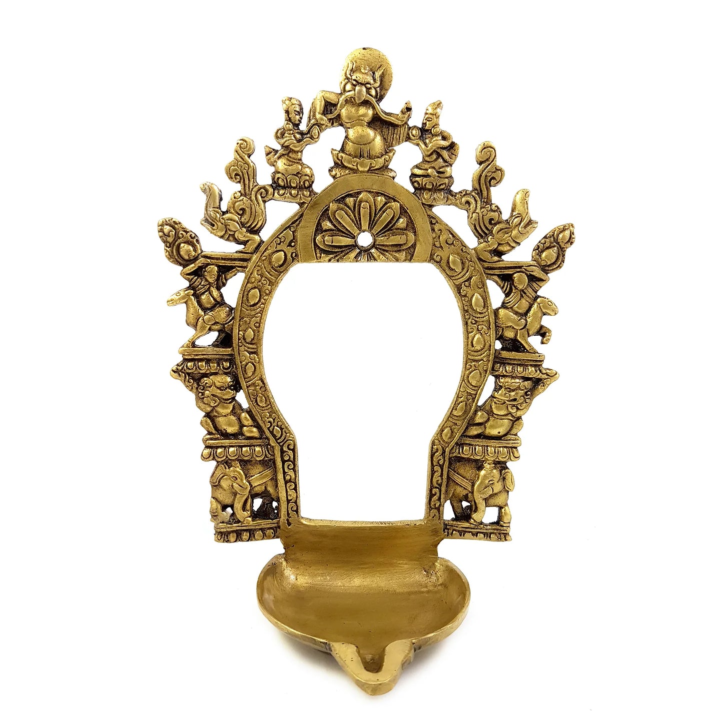 Prakasa Brass Prabhavali Frame with Diya (Antique Yellow)