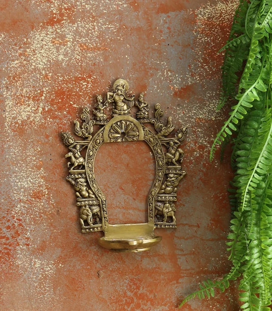 Prakasa Brass Prabhavali Frame with Diya (Antique Yellow)