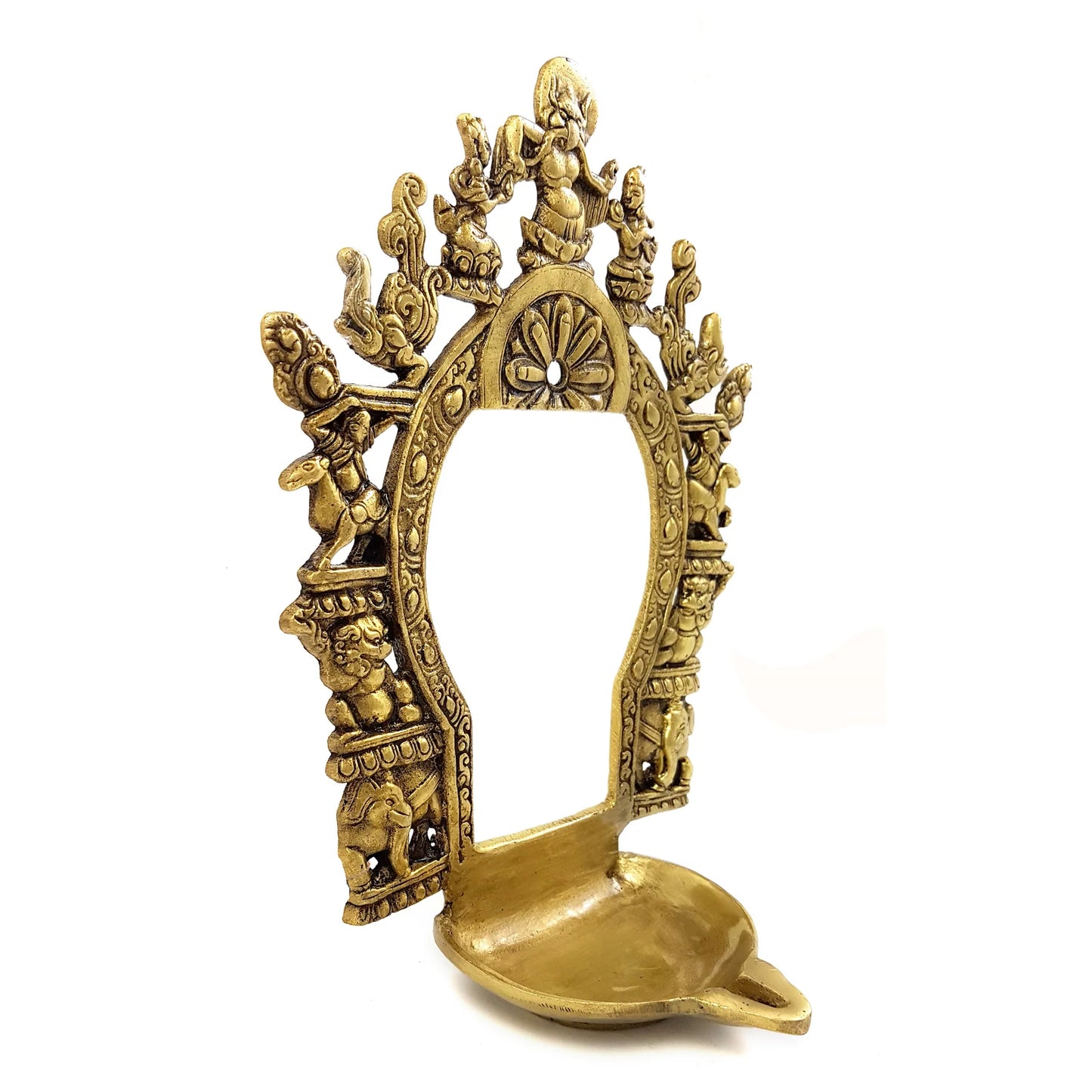 Prakasa Brass Prabhavali Frame with Diya (Antique Yellow)