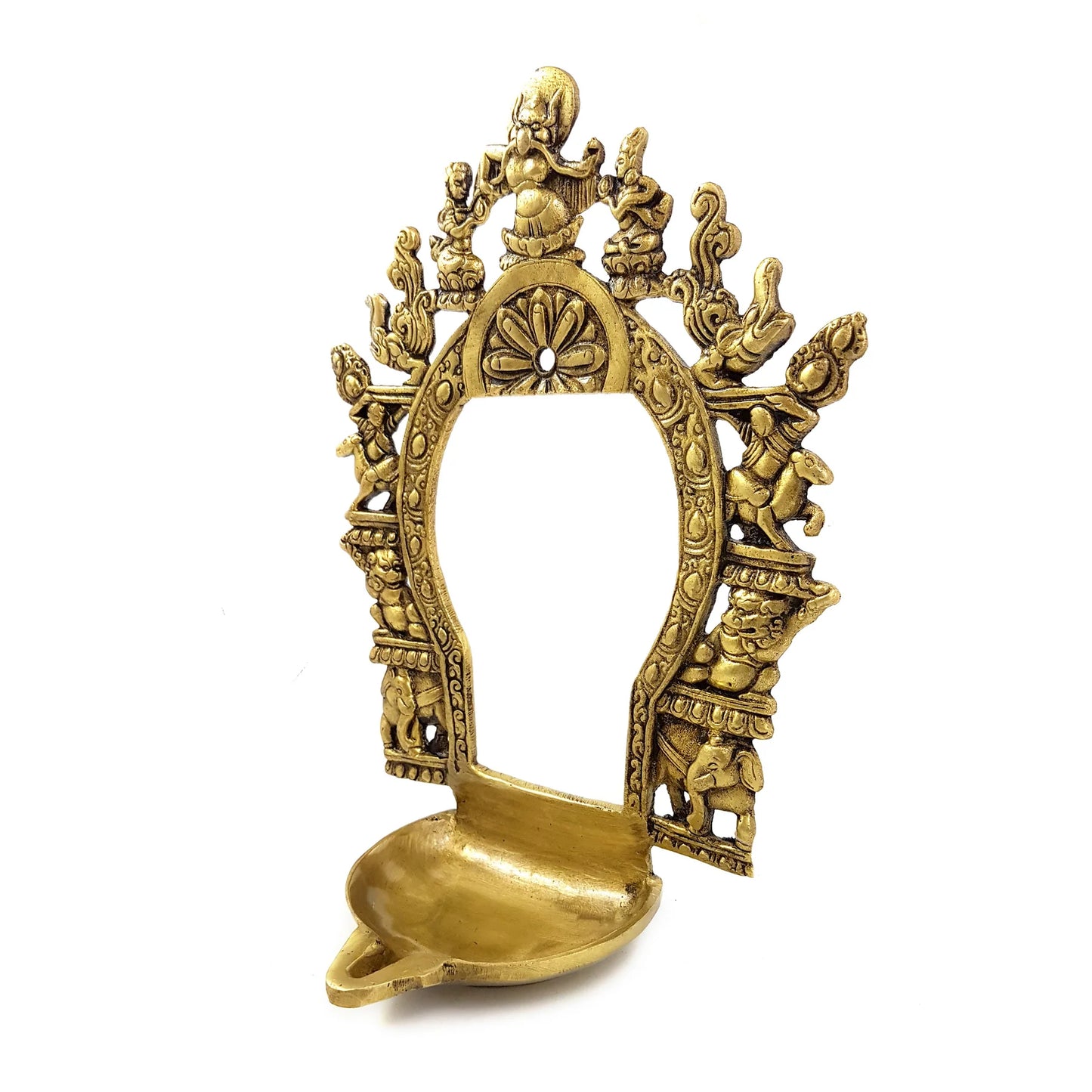Prakasa Brass Prabhavali Frame with Diya (Antique Yellow)