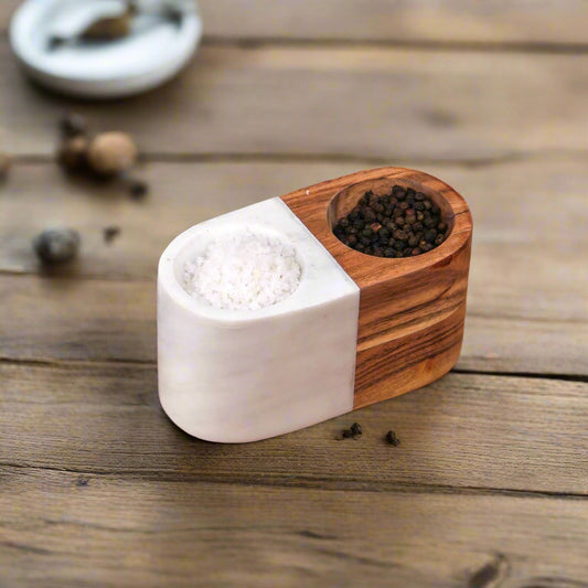 The Pantry Pair Marble & Acacia Wood Salt and Pepper Cellar