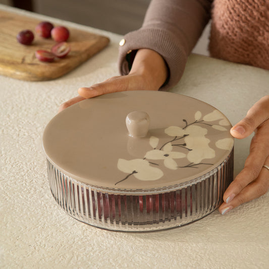 Iris Glass Roti Box/Casserole With Wooden Lid