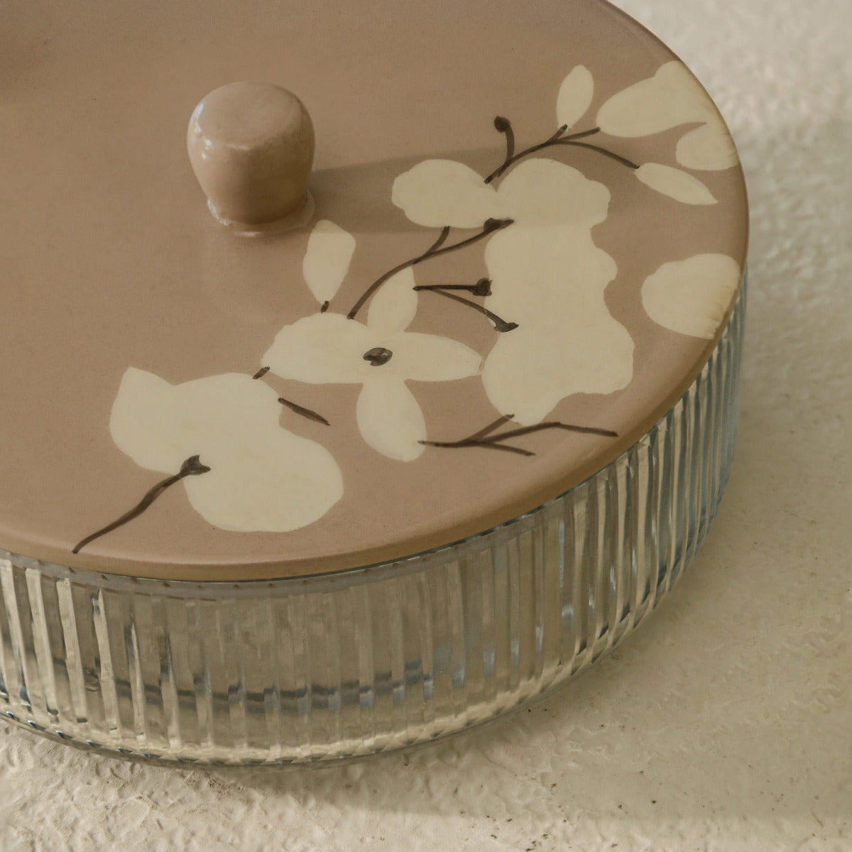 Iris Glass Roti Box/Casserole With Wooden Lid
