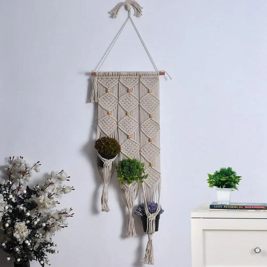 Diamond Dots Off-White Macramé Plant Hanger