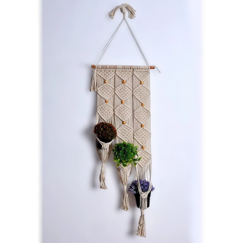 Diamond Dots Off-White Macramé Plant Hanger
