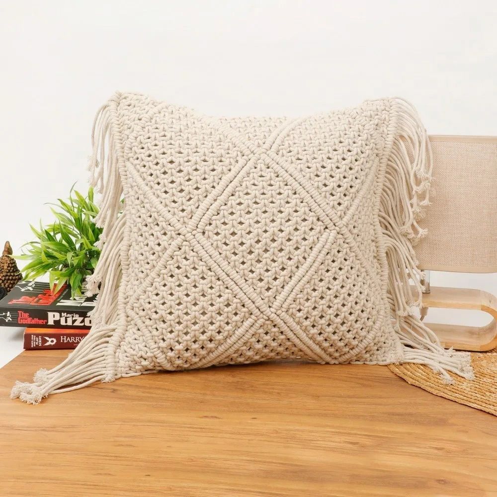 Boho Diamond Patterned Small Knot Macramé Pillow Cover