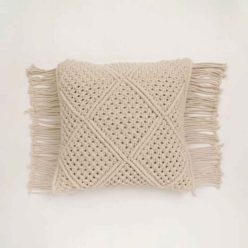 Boho Diamond Patterned Small Knot Macramé Pillow Cover