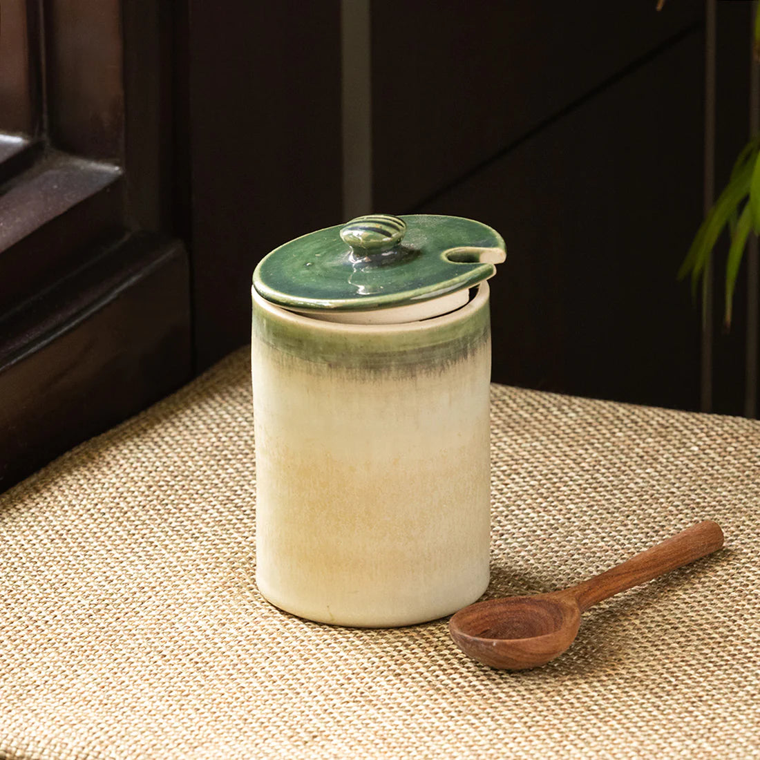 Ceramic Jar with Wooden Spoon